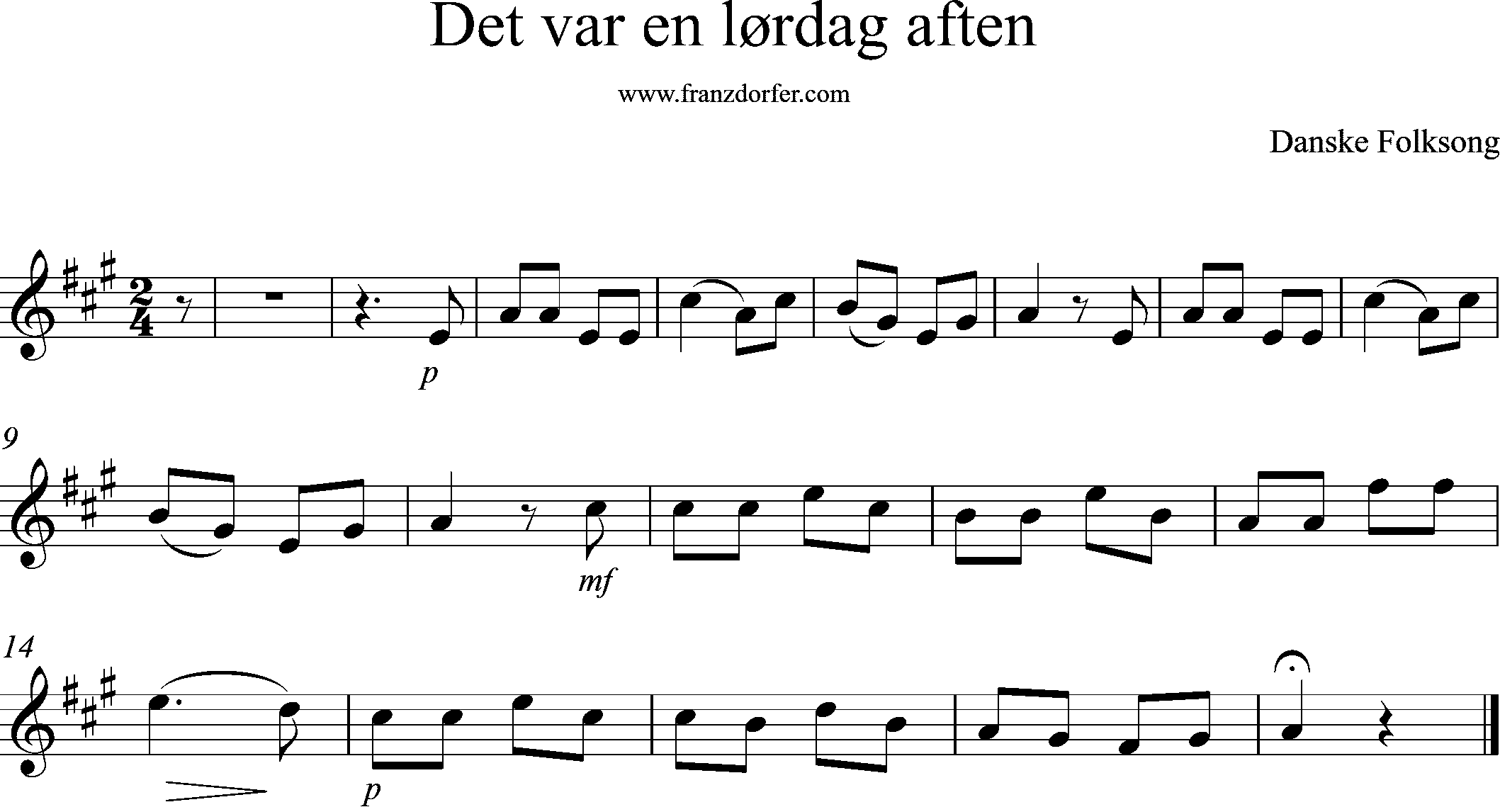 sheetmusic melody det var en lordag aften